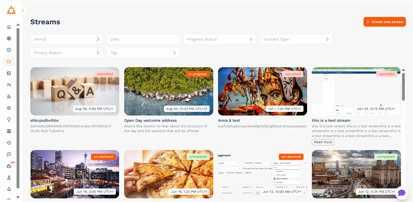 How do I set up a Live Stream event?